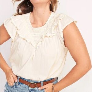 NWT Old Navy Ruffle Lace Trim Short Sleeve Blouse | L